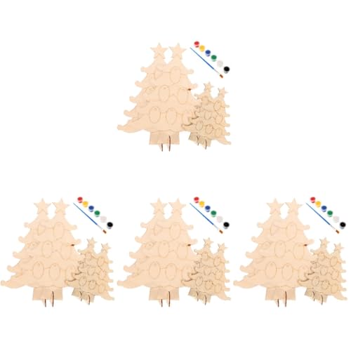 VILLCASE 4 Sätze Unfertige Holzspäne Weihnachtsbaum Weihnachtsdekoration Zum Aufhängen Von Schildern Base Heimwerken Girlanden Nussknacker Gold Dekoriert Lichter Dekorationen Vor Acrylfarbe von VILLCASE