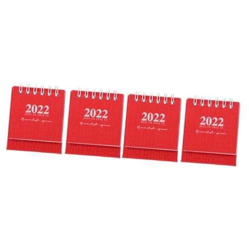 VILLCASE 4 Stück Einfacher Mini-Tischkalender Mini-Notizblock-Kalender Desktop-Tagesplaner Staffelei Plüschdraht büro kalender bürodeko Minikalender 2022 dekorativer Kalender aus Papier rot von VILLCASE