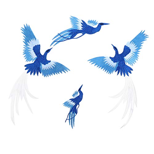 VILLCASE 4 Stück Gestickter Phoenix-patch Randbereich Trimmen Bausatz Nähen Stoff Cool Stickerei Bestickt Bausätze Kommerziell Aufkleber Stich-patch Diy Genähtes Accessoire Blue Rayon von VILLCASE