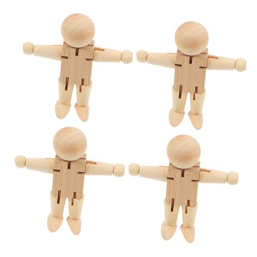 VILLCASE 4 Stück Hölzerne Puppe holzspielzeug Holzfigur Holzpuppe Nussknacker-Soldat aus Holz Walnuss-Soldat Holzmalerei-Bastelsets für Kinder Nussknacker zum Bemalen Roboter aus Holz Beige von VILLCASE