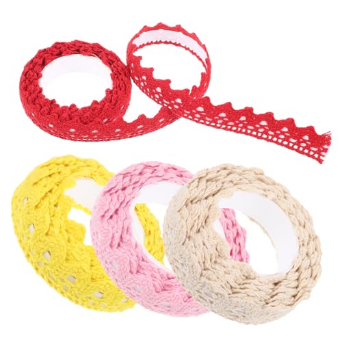 VILLCASE 4 Stück Spitzenband häkeln verdrahtet Sackleinenband trimmen Basteln Krepp scheckheft scrabbook White lace tape handystativ Rot Zierband aus Spitze DIY-Handkontoband Baumwolle von VILLCASE