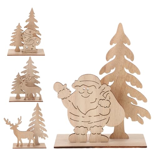 VILLCASE 4 Stück weihnachtshandwerk aus holz weihnachtsschmuck weihnachtsbaumdeko Weihnachten geführt Ornamente zum Bemalen weihnachtsdeko weihnachtliche Desktop-Dekoration Bambus von VILLCASE