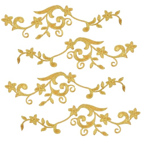 VILLCASE 5 Paare Stickereiflecken Stoff Patches Für Jacken Goldstickerei Flicken Aufnähen Blumen-nähflicken Flicken Für Bekleidung Gestickte Aufnäher Stickerei Blumen Stich Polyester Golden von VILLCASE