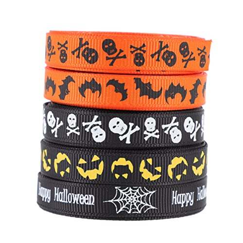 VILLCASE 5 Rollen Halloween-Bänder Lametta Sackleinen Weihnachtsband Aufkleber geschenkband halloween atmosphäre Halloween themed ribbon Halloween-Dekoration Partyband Polyester von VILLCASE