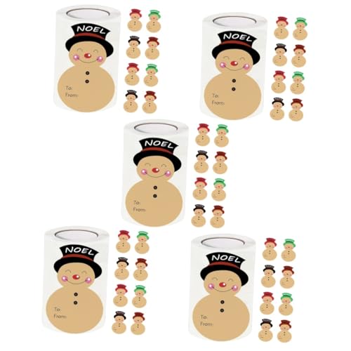 VILLCASE 5 Rollen Schneemann-geschenkanhänger Selbstklebende Feiertagsaufkleber Weihnachtsaufkleber Aufkleber Für Weihnachtsmarken Schneeflocken Deckel Weihnachts-tags Etiketten Kraftpapier von VILLCASE