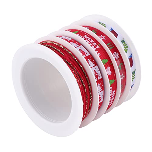 VILLCASE 5 Rollen Weihnachtsband Bastelbänder Weihnachtsbaum Weihnachtsschnur Bänder Zum Basteln Weihnachtsverpackungsband Weihnachtsdrahtband Weihnachtsverpackungsbänder Stoff Rot von VILLCASE