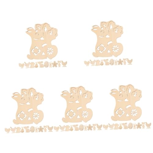 VILLCASE 5 Sätze Ostern Holzspäne Basteln Zu Ostern Osterbasteln Sets Ostern Basteln Set Easter Decorations Ups Kugeln Leere Holzausschnitte Holz Handwerk Hanfseil Beige 50 Stück * 5 von VILLCASE