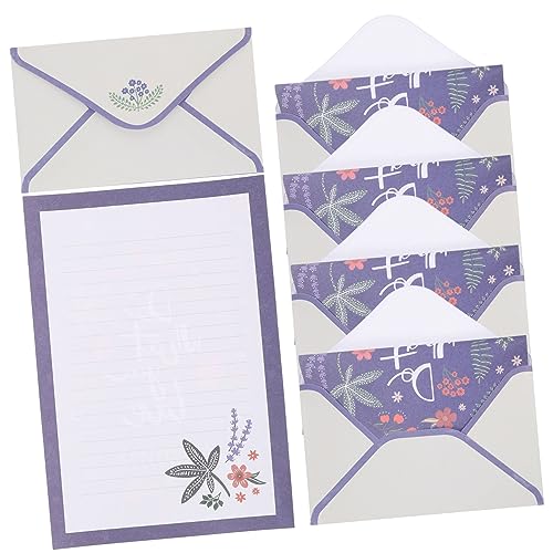 VILLCASE 5 Sätze Wunderschönes Blumen-briefpapier-set Briefversorgung Briefpapier Umhüllen Umschläge Aus Briefpapier Mit Blumenmuster Leere Stationäre Notecards Retro-briefpapiere Violett von VILLCASE