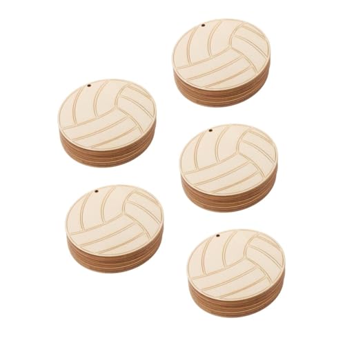 VILLCASE 5 Sets Holz Volleyball Tag Dekoration Volleybälle Holz Volleyball Party Dekoration DIY Volleyball Ornamente Unlackierte Holz Volleyball Tags Unvollendete Holz Volleyball von VILLCASE