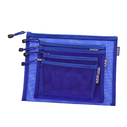 VILLCASE 5 Teiliges Blaues Tragbares Büro Zubehör Set Netz Reißverschluss Datei Tasche Stifteetui Für Büro Und Schulbedarf A4 A5 A6 von VILLCASE