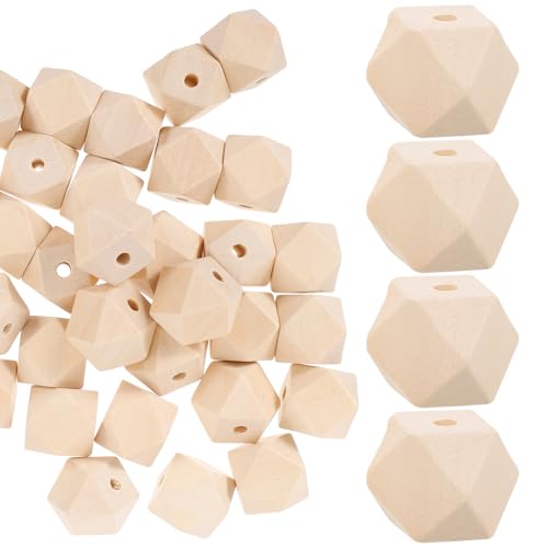 VILLCASE 50 Stück Holzperlen bastelmaterial bastel materialien holzwürfel Holzschmuck geometrische Perle Mini-Achtecke Mini-Bastelperlen Mini-Perlengirlande unbemalte Perlen Bambus von VILLCASE