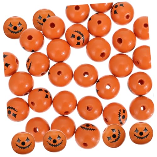 VILLCASE 50 Stück Holzperlen trimmen im Freien Halloween- Ecke Quaste halloween basteln halloween dekoration schmuck Holzperle für DIY-Anhänger Runde lose Perlen basteln hölzern Orange von VILLCASE