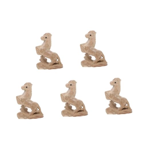 VILLCASE 5st Pfirsichholzornamente Pferdeskulptur Aus Holz Büro-desktop-ornamente Tierfigur Aus Holz Stehende Pferdestatue Tischdekoration Kleine Pferdefiguren Mahagoni- Beige von VILLCASE