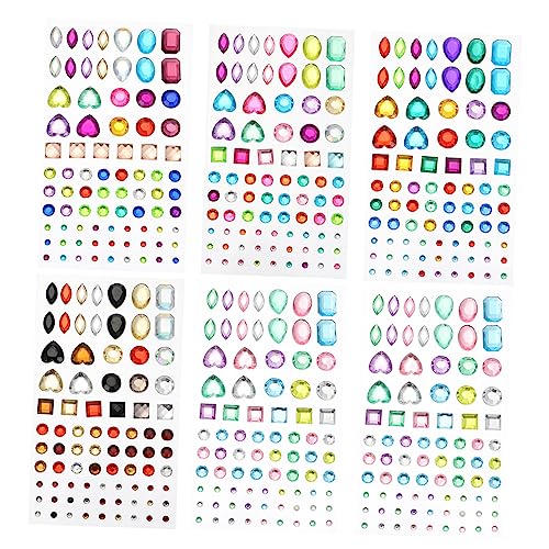 VILLCASE 6 Blätter Diy-diamant-aufkleber Perlenaufkleber Gesicht Edelsteine ​​kleben Strasssteine Edelstein-aufkleber Diamanten Stick-edelsteine Gesichtsschmuck Colorful Plastik von VILLCASE