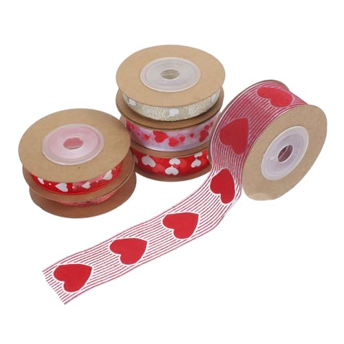 VILLCASE 6 Rollen Banddekoration Valentinstag Liefert Schleifenband Selber Machen Bänder Mit Herzmuster Valentinsband Valentinstag Geschenkbänder Herzbänder Band Zum Valentinstag Polyester von VILLCASE