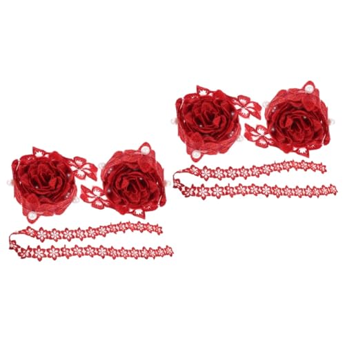 VILLCASE 6 Stk Perlwasserlösliche Spitze Spitzenbesatz Spitzenband Selber Machen Kleidung Spitze Nähmaterial Blumenbesatz Zum Nähen Blumenspitze Weißes Seidenband Handdekor Rot Polyester von VILLCASE