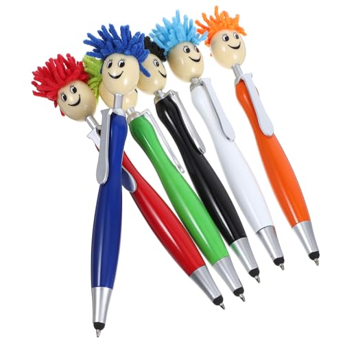 VILLCASE 6 Stück Mop Kopf Kugelschreiber Kreativer Schreibstift Puppen Kugelschreiber Süßer Kugelschreiber Puppenkopf Stift Lustige Stifte Für Lächeln Gesichts Topper Stift von VILLCASE