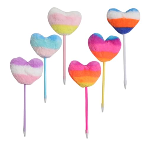 VILLCASE 6St Liebe Kugelschreiber Flauschiger Bommelstift Kugelschreiber in Herzform Pom-Pom-Stifte Herz-Fuzzy-Stift Stift mit Bommel tragbarer Stift Herz lustiger Stift Plastik von VILLCASE