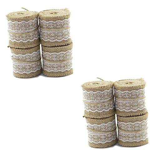 VILLCASE 8 Stk Hessisches rustikales Hochzeitsband Bürodekoration Jute-Spitzenband Sackleinenband Bastelband aus Spitze retro styles hochzeitsdeko Lace ribbon Juteband Dekorband Weiß von VILLCASE