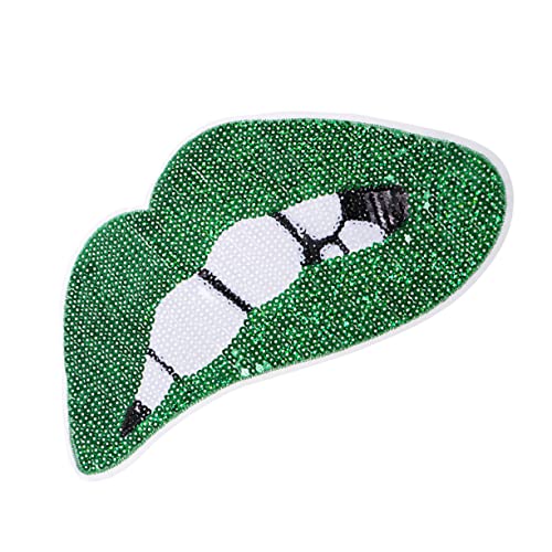 VILLCASE Flicken für Kleidung bastelzeug qridor Lippenform Lippen Aufnäher Lippen Patches grüner Lippenstift Flecken bestickt Maske bügeleisen Lippen-Pailletten-Patches Craft-Patches Green von VILLCASE