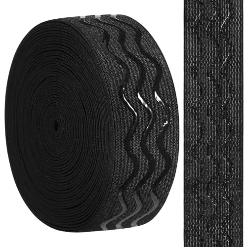 VILLCASE Gripper Elastisches Band Rutschfest für Kleidung, Silikon Wave Gripper Tape Schwarz 3 cm Breit Flaches Band für Kleidung Nähen Projekt Bund Herstellung von VILLCASE