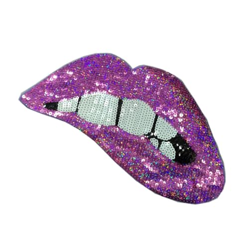 VILLCASE Kleiderflicken Lippen Aufnäher Lippenstick-Patch Lippenstick Sticker Abzeichen und Aufnäher Reparaturflicken für Pufferjacken bügeleisen Flicken für Kleidung Craft-Patches Violett von VILLCASE