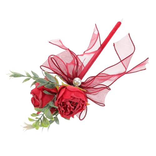 VILLCASE Kugelschreiber Mit Rosenimitat Plüsch-kugelschreiber Kugelschreiber Für Damen Rosen-kugelschreiber Netzband Aus Metallfolie Büro-kugelschreiber Rosenblüte Rose Stoff Rot von VILLCASE