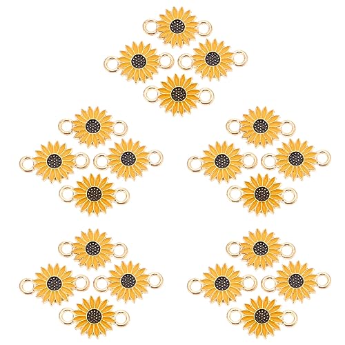 VILLCASE Sonnenblumen-Anhänger Mit Löchern Aus Emaille: 20 Stück Gänseblümchen-Anhänger – Sonnenblumen-Anhänger Aus Gelber – Vergoldete von VILLCASE