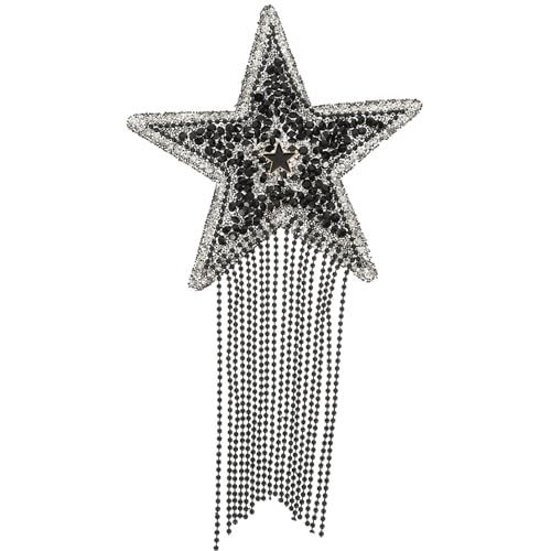 VILLCASE Strass-Stern-Aufnäher Sternmuster-Kleidung Strass-Aufnäher Mit Quaste Glitzernde Aufnäher Zum Aufbügeln Applikation Für Kleidung Hosen Hüte (Schwarz) von VILLCASE