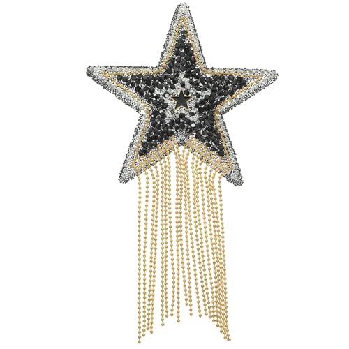 VILLCASE Strass-Stern-Aufnäher Sternmuster-Kleidung Strass-Aufnäher Mit Quaste Glitzernde Aufnäher Zum Aufbügeln Applikation Für Kleidung Hosen Hüte (Schwarz-Golden) von VILLCASE