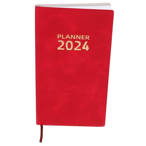 VILLCASE Zeitplan-Notizbuch büromaterial academic planner Planer Notizbuch tragbarer Planer-Notizblock Monatsplaner 2024 Büroplan-Notizblock Englischer Agenda-Notizblock Kunstleder rot von VILLCASE