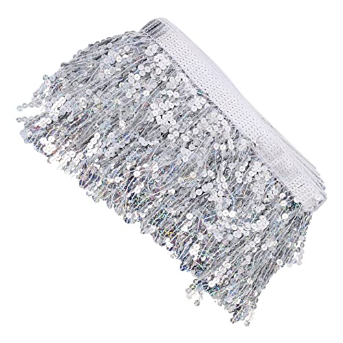 VILLCASE paillettenbesetzte bärtige Spitze elegant guci tischdecken tischwäsche clothing Party Lametta Rock Rave Pailletten-Quastenbesatz Paillettenbesatz selber machen Polyestergarn Silver von VILLCASE