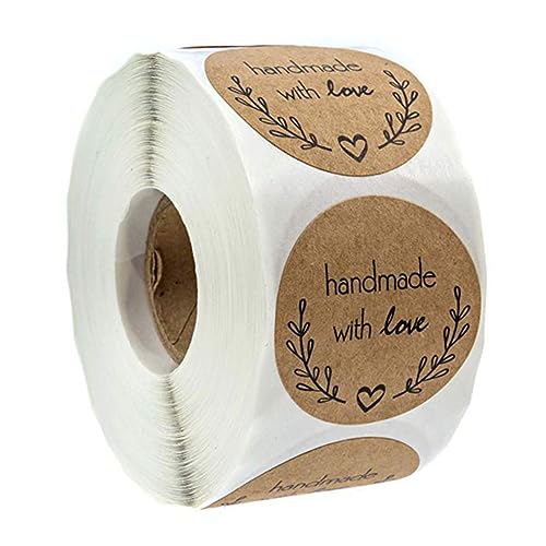 VILLFUL 1 Rolle/Romantische Kraftpapier Aufkleber Selbstklebende DIY Aufkleber Für Geschenkverpackung Und Backverpackung Runde Kraftpapier Etiketten Für Kreative von VILLFUL