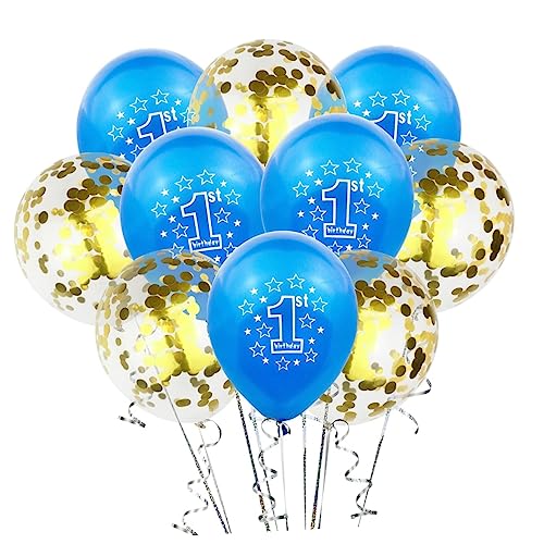 VILLFUL 1 Geburtstag Luftballons Set Herznummer 1 Ballons Und Konfetti Ballons Für Babyfeier 5 Blaue Zahlenballons + 5 Goldene Konfetti Ballons Party Deko von VILLFUL