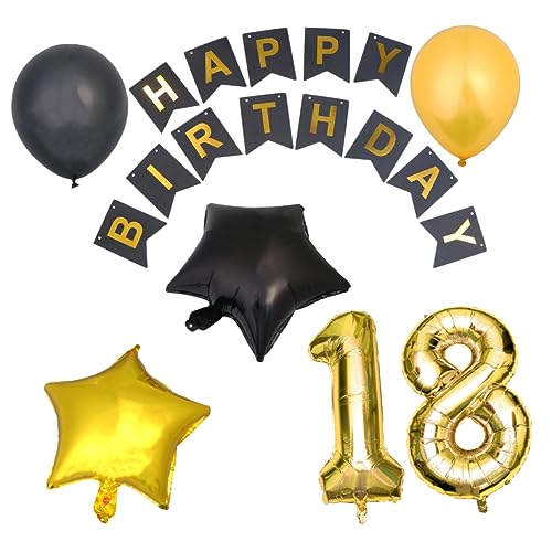 VILLFUL 18 Jahre Alte Geburtstagsballons Set Aluminiumfolienballons Schwarz Und Pentagramm Banner Für Geburtstagsfeiern Und Feierdekoration von VILLFUL