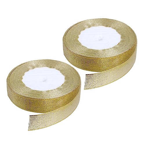 VILLFUL 2 Rollen Verpackungsband dekoratives goldene Bänder glitzerndes Geschenkband Glitzerband Weihnachts-Ripsband seidenband ribbon decor Golddekor Bänder Dekor Banddekor Polyester von VILLFUL