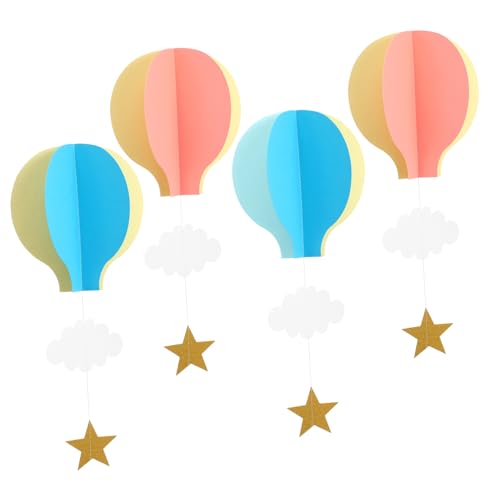 VILLFUL 3d-heißluftballon Aus Papier 4 Stück Babyparty- Wandbehang Wolkenornamente für Jungen und Mädchen Kinderzimmer von VILLFUL