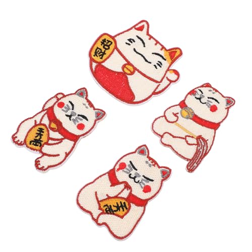 VILLFUL 4 Stück Stickaufkleber Schöne Patch-dekorationen Chinesische Glückskatze Zubehör Für Diy-kleidungsaufnäher Winkende Katze Kätzchen Zubehör Tierkatze Clorhes Patches Stoff von VILLFUL