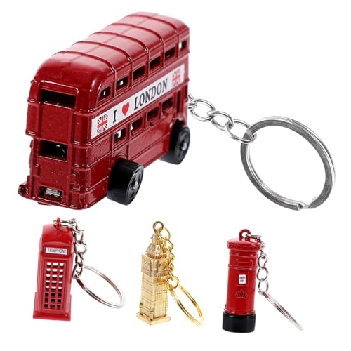 VILLFUL 4er Set British Style Schlüsselanhänger Aus Vintage Bus Telefonzelle Big Ben Und Briefkasten Unisex Schlüsselbund Anhänger Für Taschen Und von VILLFUL