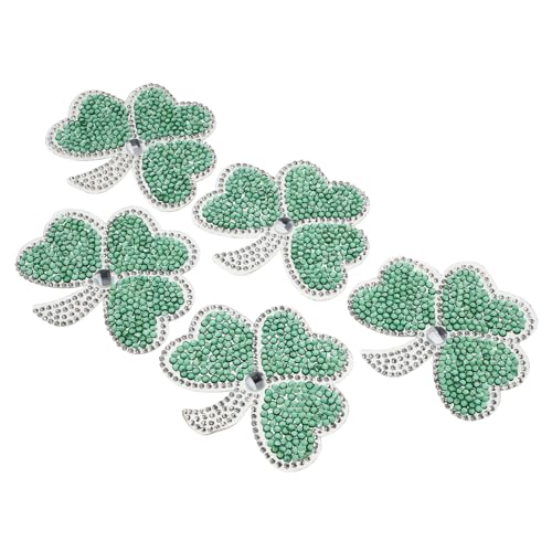 VILLFUL 5 Stück Strass Flicken Zum St Patrick'S Day Blatt Aufnäher Glitzernd Glücksbringer Irisches Kleeblatt Verzierungen Applikation Strass Aufnäher Zum Aufbügeln Für von VILLFUL