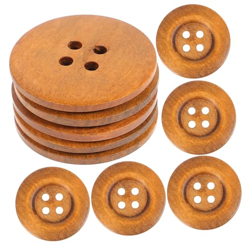 VILLFUL 50 mm runde breite Seitenknöpfe 4 Löcher Massivholz Kaffeebraun 10er-Pack für individuelles -Nähen und Stricken von VILLFUL