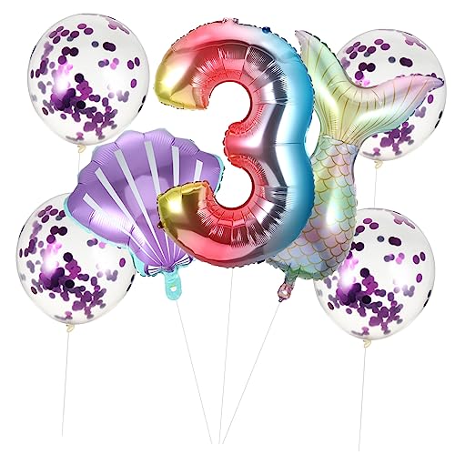 VILLFUL 7 Stück Aluminiumfolie Ballon Requisiten Für Meerjungfrau Geburtstag Praktischer Partyschmuck Und Foto Requisiten Für Kindergeburtstag Und Feierlichkeiten von VILLFUL