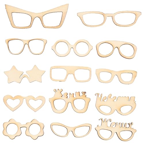 VILLFUL Unfertige Holzscheiben Holzanhänger Eyeglasses Charms Spectacles Pendants for Craft Dekorative Ausschnitte Ornament Leere Gläserausschnitte Necklace Bracelets Keychain Jewelry von VILLFUL