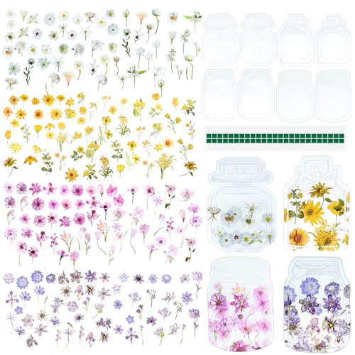 VINEST 298 Stück Sticker Blumen Set, Transparente Scrapbook Stickers, PET Wasserfeste Aufkleber Blumen, DIY Selbstklebend Sticker Fotoalbum, für Journaling Laptops Tassen Handyhüllen von VINEST