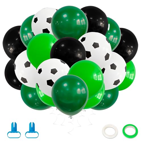 VINEST 40 Stück Fussball Luftballon, Latex Fussball Deko Geburtstag Kinder Ballons, Fußball Luftballons Geburtstag, Fussball Geburtstag Deko mit 2 Ballon Girlande Streifen, für Jungen und Mädchen von VINEST