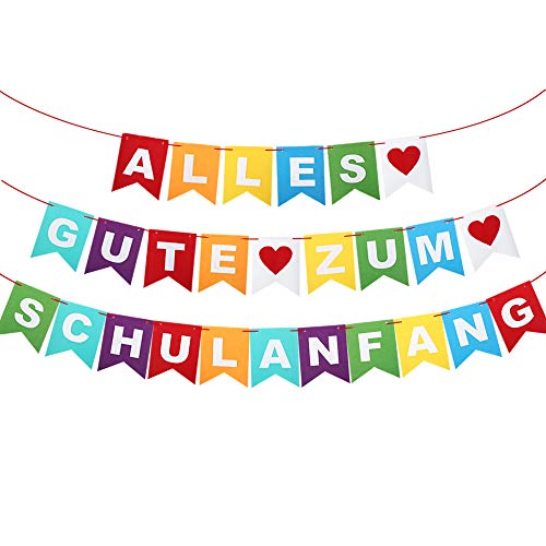 VINFUTUR Alles Gute Zum Schulanfang Banner Girlande Filz Schuleinführung Girlande Schulanfang Einschulung Schulbeginn Schulstart Deko für Jungen und Mädchen Einschulungsparty Hänge Deko von VINFUTUR