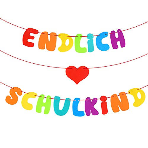 VINFUTUR Endlich Schulkind Girlande Filz Banner Hängende Deko für Schuleinführung Schulanfang Einschulung Schulbeginn Partydeko von VINFUTUR