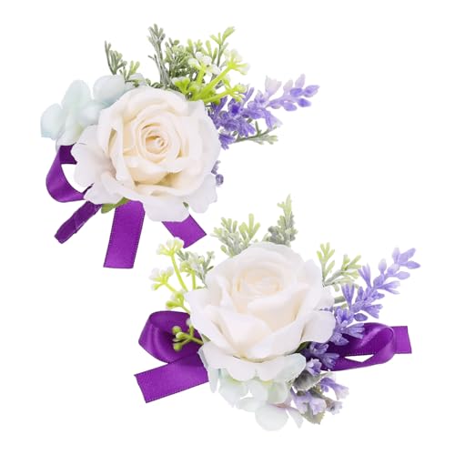 VINTORKY 1Satz Hochzeits-Corsage aus Kunstblumen Handgelenk Corsage und Boutonniere für Bräutigam und Braut Elegante Hochzeitsdekoration für Hochzeitsparty von VINTORKY