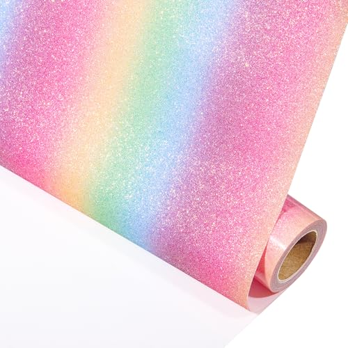 VINYL FROG Glitzer-Wärmetransfer-Vinyl, 25,4 cm x 1,5 m, Regenbogen-Glitzer, HTV-Vinyl, zum Aufbügeln, Vinyl für T-Shirts oder andere Stoffe von VINYL FROG