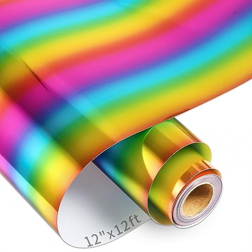 VINYL FROG HTV-Vinyl-Rolle, Metallic-Folie, 30,5 x 3,6 m, Regenbogen-Chrom, Wärmetransfer-Vinyl, zum Aufbügeln, einfach zu schneiden und zu entgitten, DIY Heat Press Design für T-Shirts von VINYL FROG